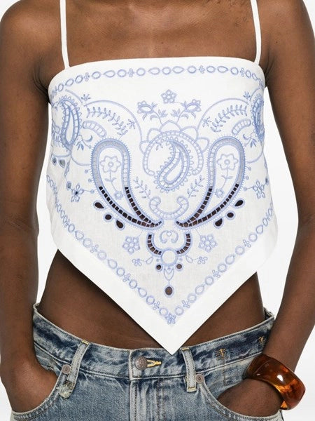 Top in lino e cotone con ricamo