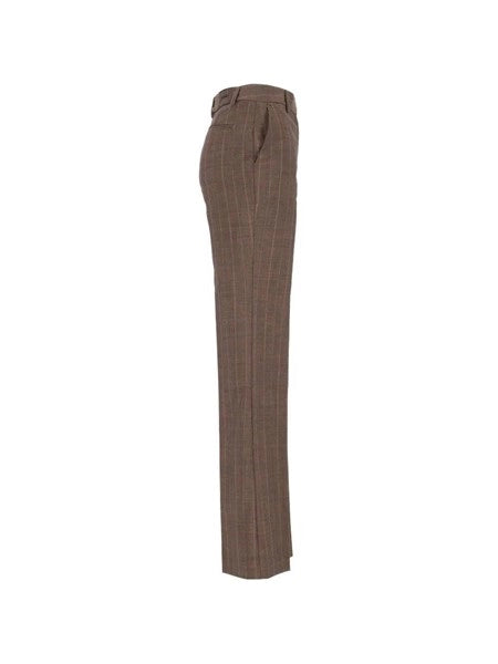 Pantaloni in lana gessata marrone