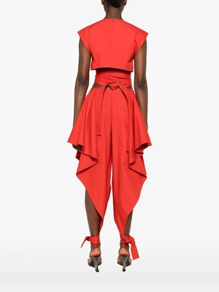 Top cropped in gabardine di cotone con fascia