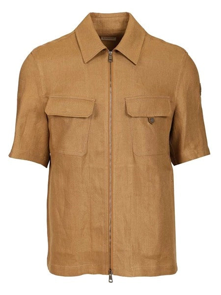Camicia a maniche corte con cerniera in twill di lino