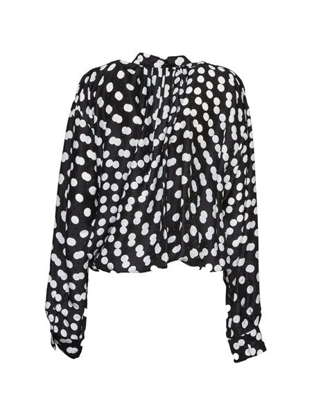 Camicetta drappeggiata in raso jacquard a pois