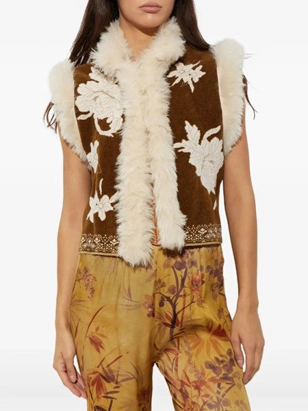 Gilet bordi eco fur jaquard ciniglia "the lotus"
