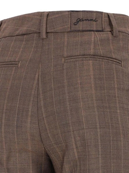 Pantaloni in lana gessata marrone