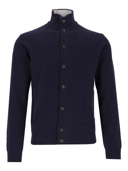 Cardigan bicolore in lana e cashmere