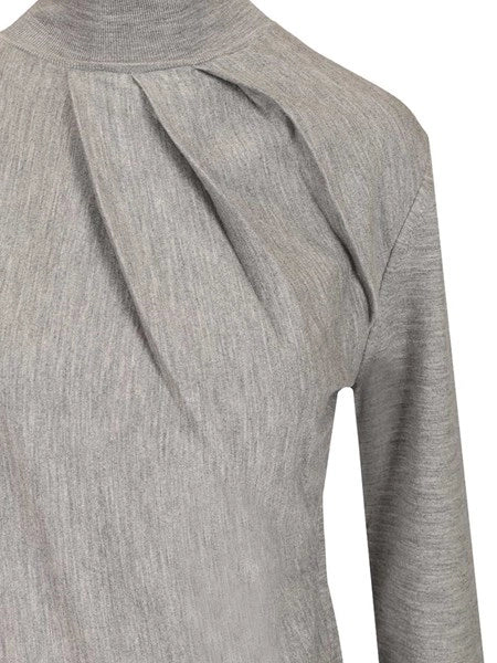 Pullover a collo alto in misto lana drappeggiato