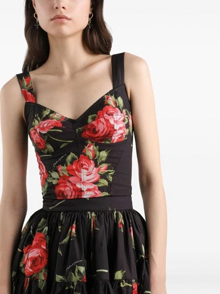 Top bustier stampa bouquet rose