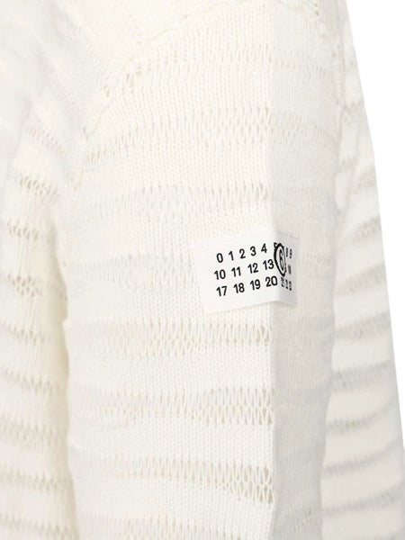 Maglione girocollo in cotone a righe a maglia aperta