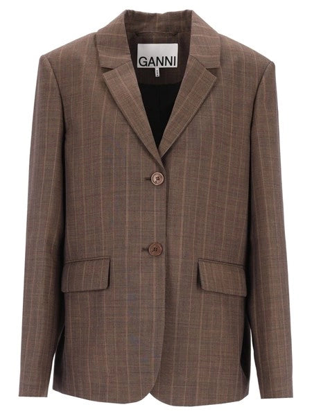Blazer in lana gessata marrone