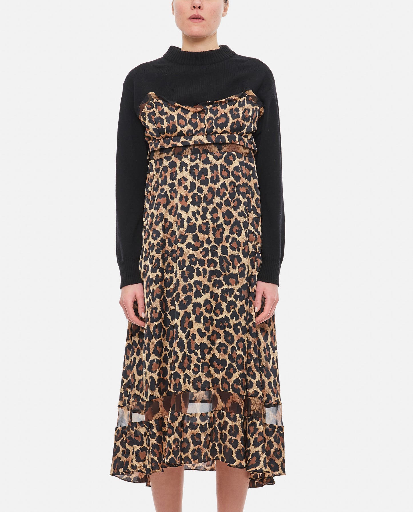 LEOPARD PRINT X KNIT DRESS