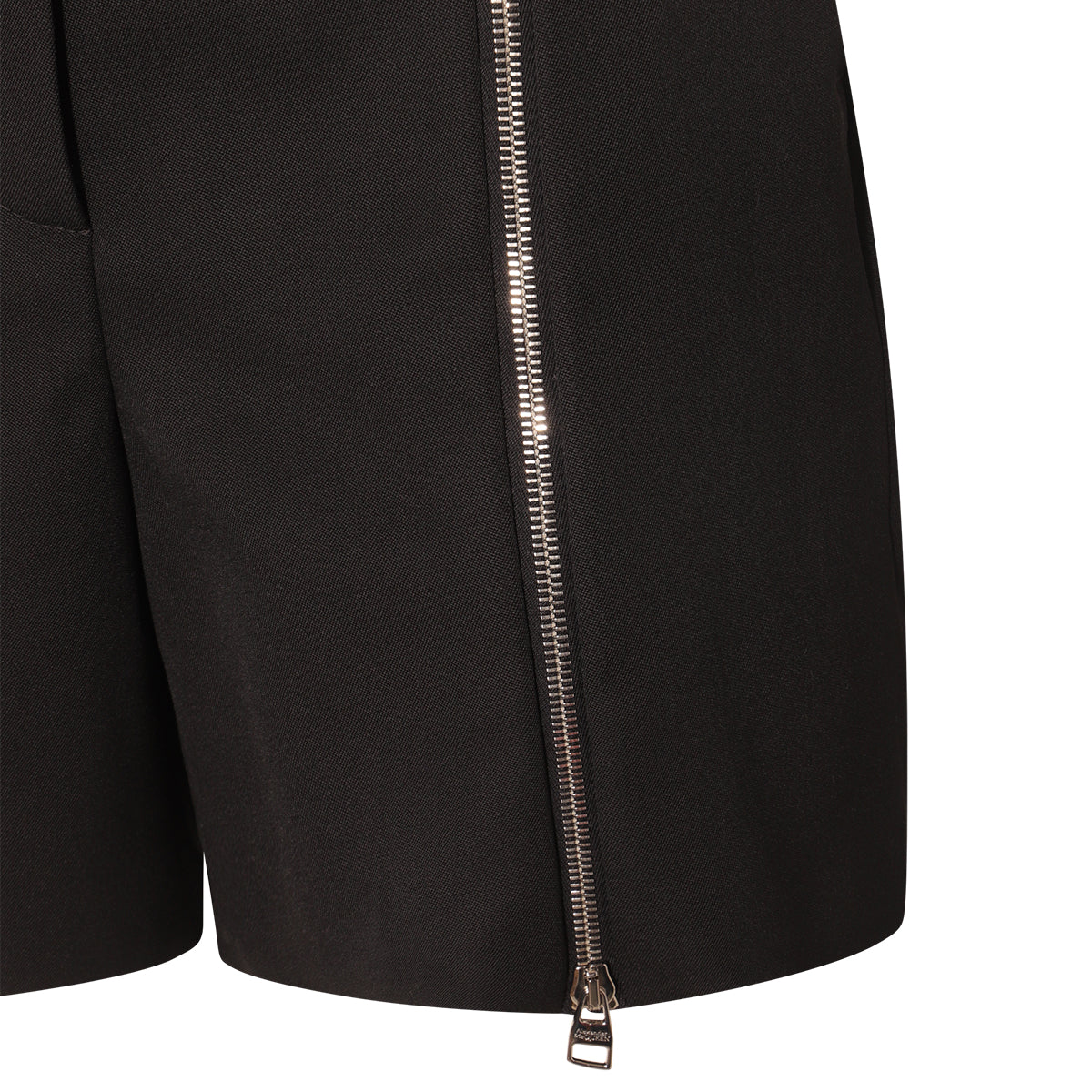 BLACK WOOL ZIPPED SHORTS