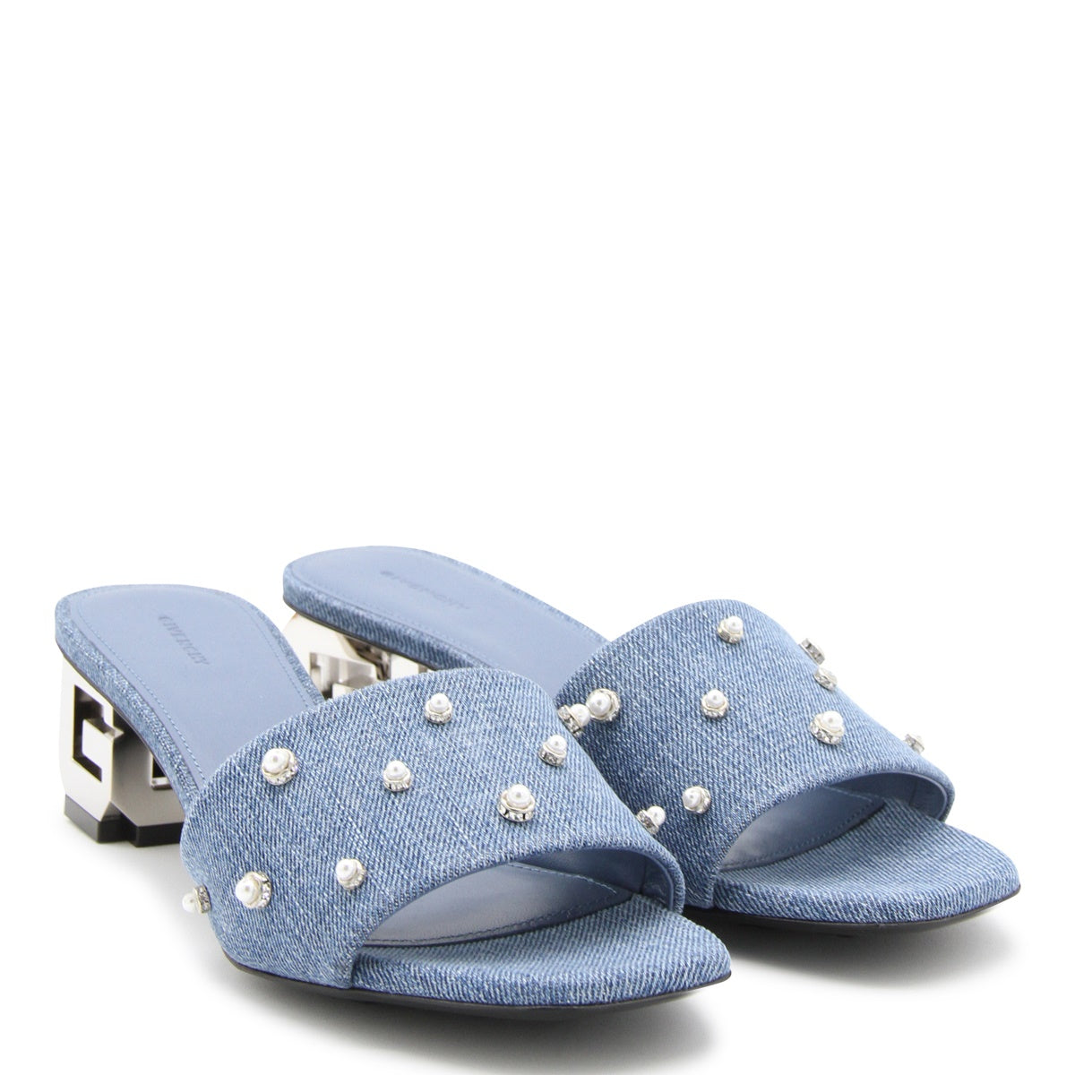 MEDIUM BLUE DENIM G CUBE MULES