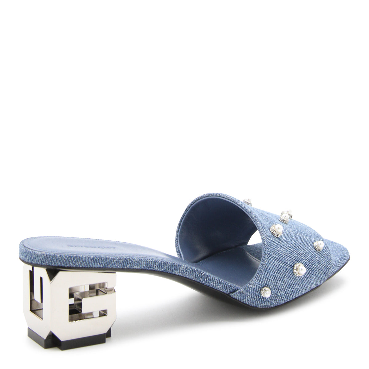 MEDIUM BLUE DENIM G CUBE MULES