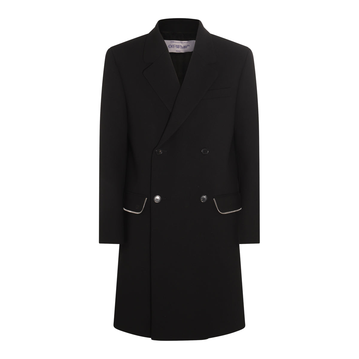 BLACK WOOL ZIP DETAIL VIRGIN COAT