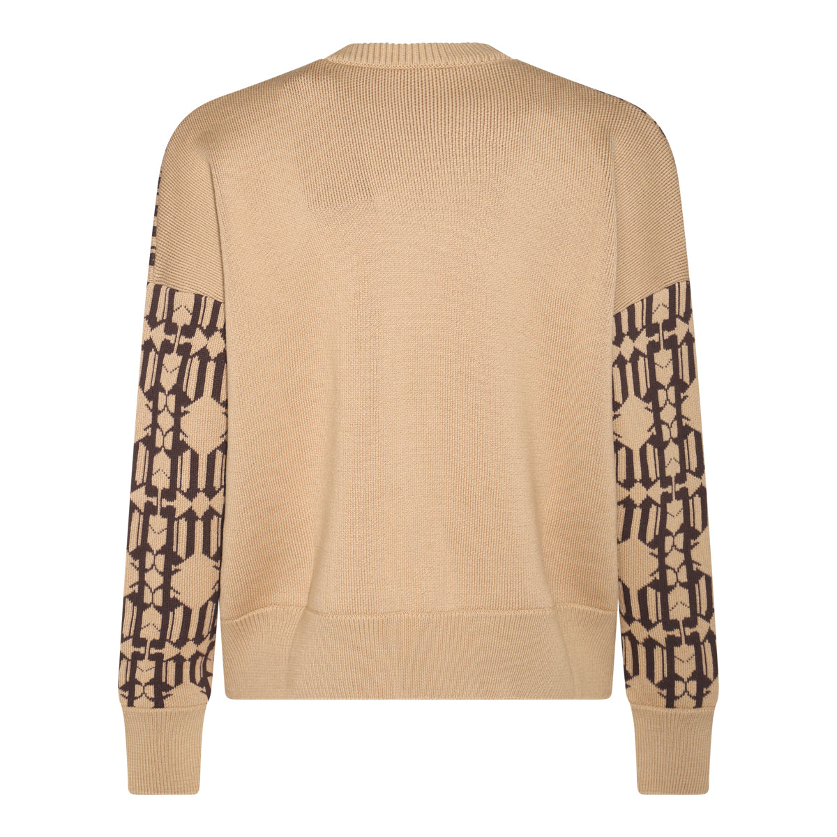 BEIGE AND BROWN COTTON-WOOL BLEND JUMPER