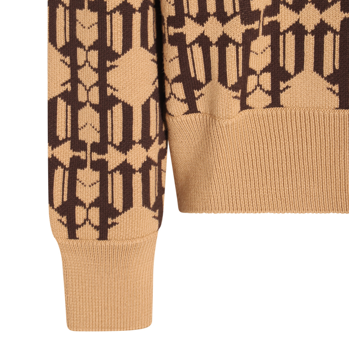 BEIGE AND BROWN COTTON-WOOL BLEND JUMPER