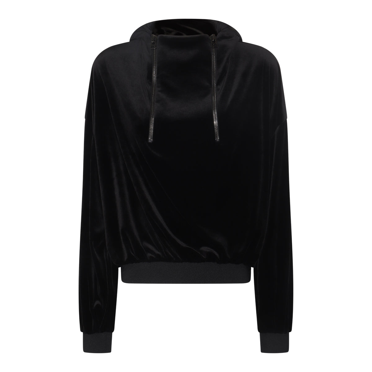 BLACK STRETCH LUSTROUS VELOUR SWEATSHIRT