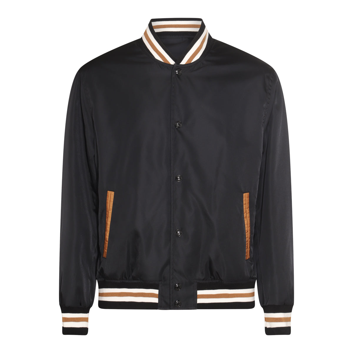 BLACK, BROWN AND WHITE COTTON BLEND CASUAL JACKET