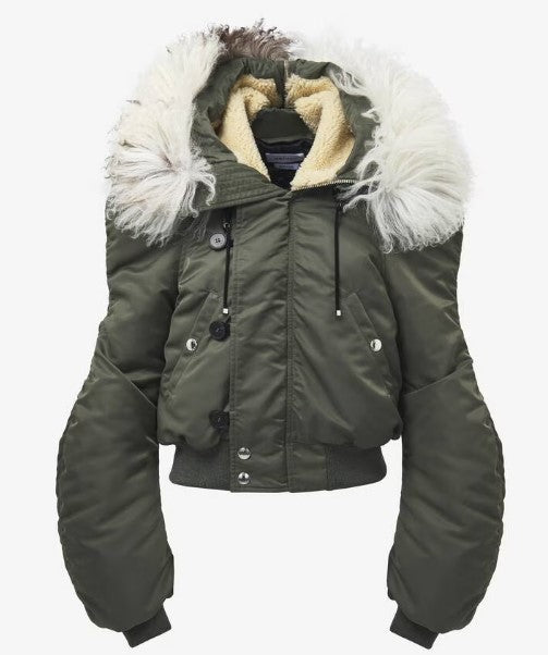 NYLON SATIN AND FUR JACKET