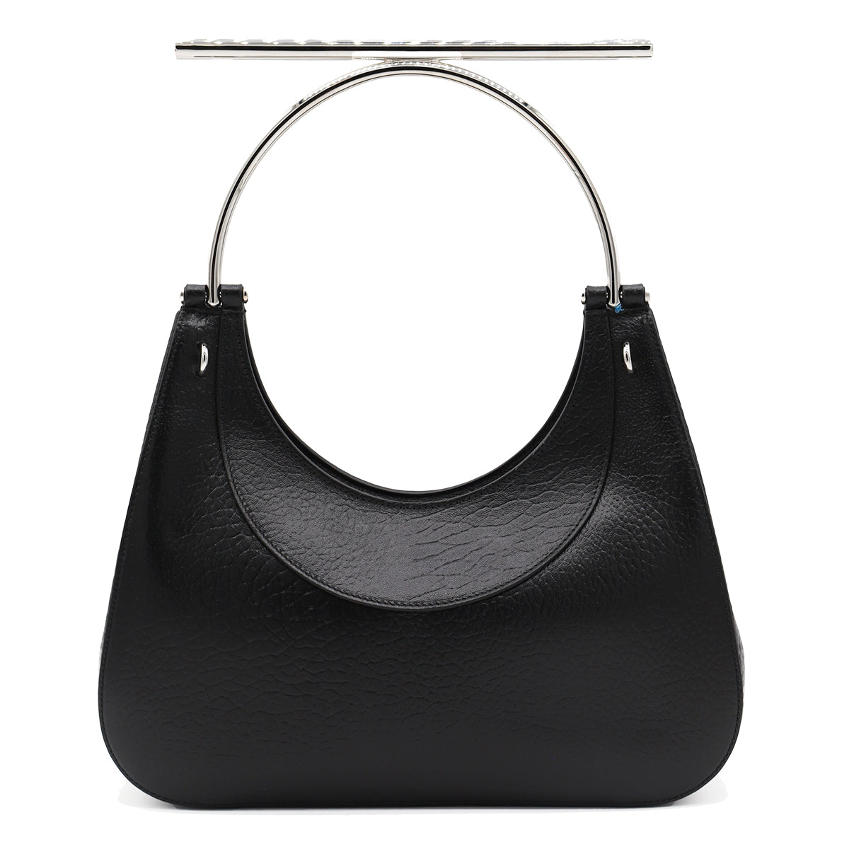 BLACK LEATHER CROSS-BAR TOP HANDLE BAG