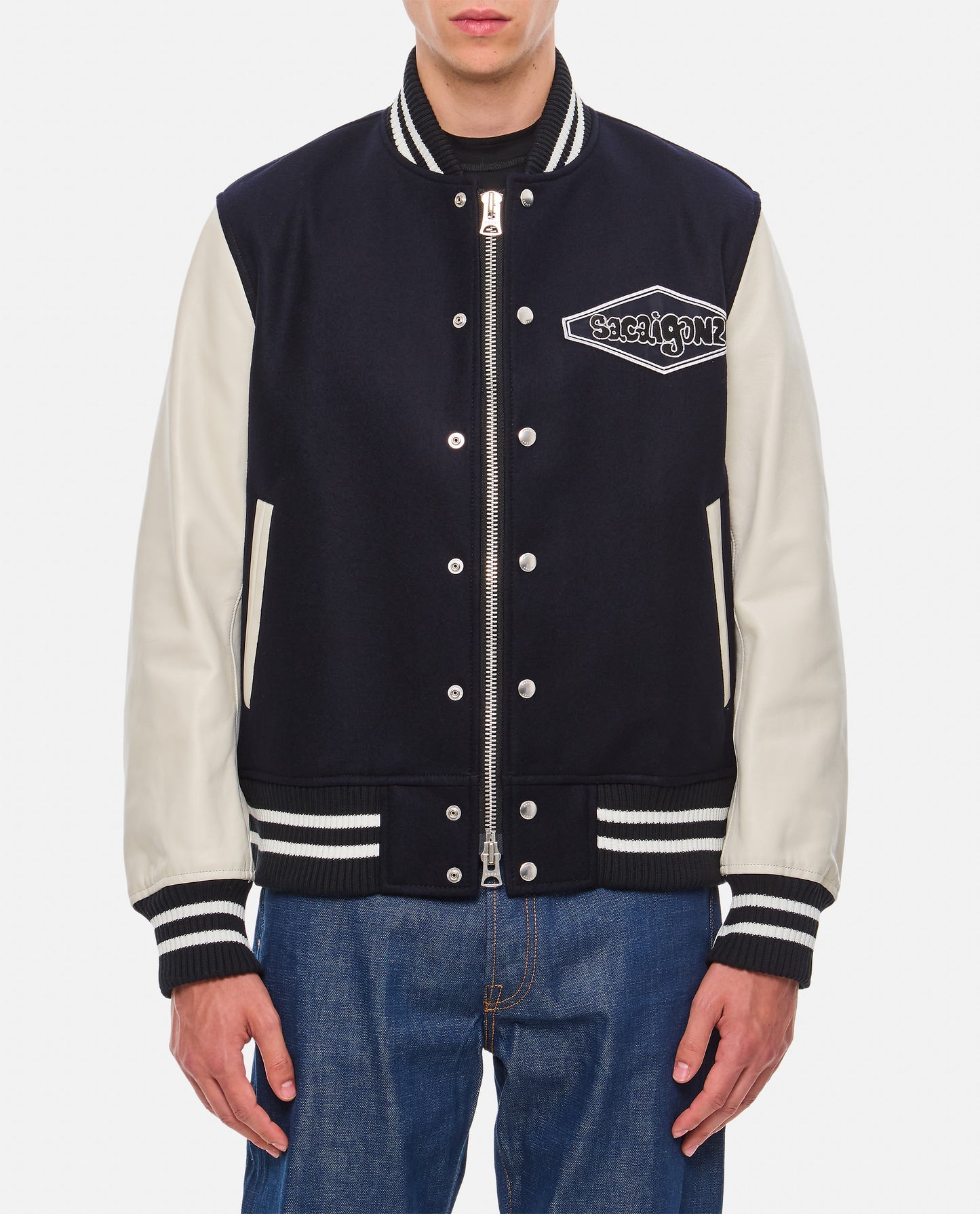 SACAI GONZ WOOL MELTON X LEATHER BLOUSON