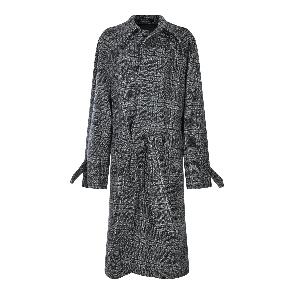 BLACK AND GREY WOOL RAGLAN COAT