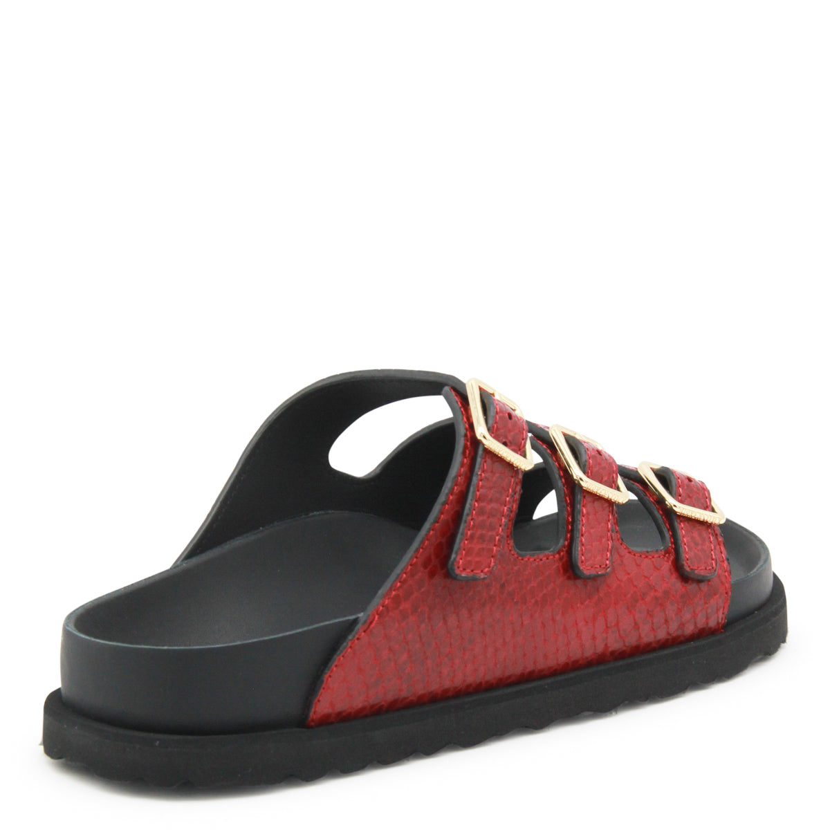 RED AND BLACK LEATHER FLORIDA SNAKE SANDALS