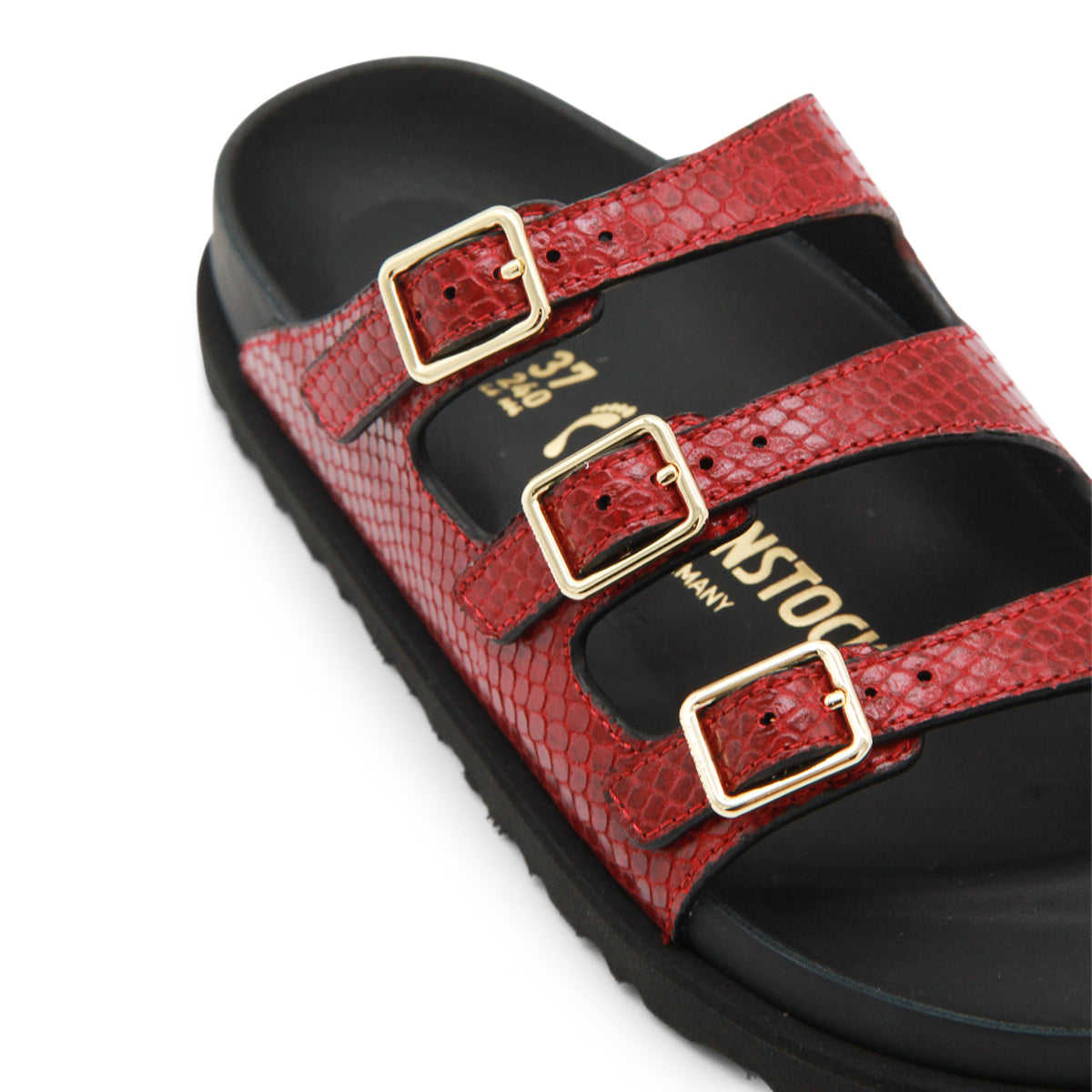 RED AND BLACK LEATHER FLORIDA SNAKE SANDALS