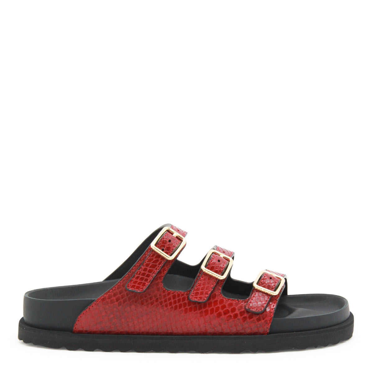 RED AND BLACK LEATHER FLORIDA SNAKE SANDALS
