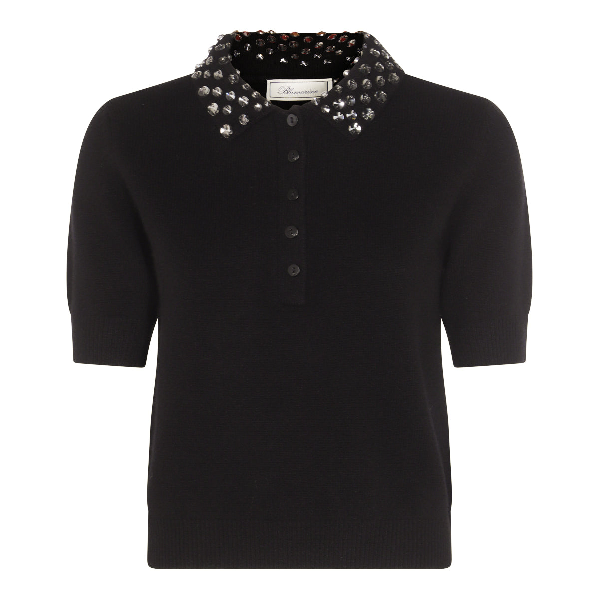 BLACK WOOL POLO SHIRT