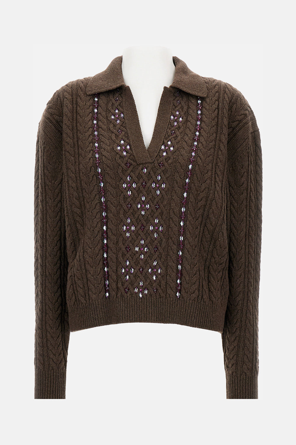 EMBROIDERED CABLE KNIT SWEATER