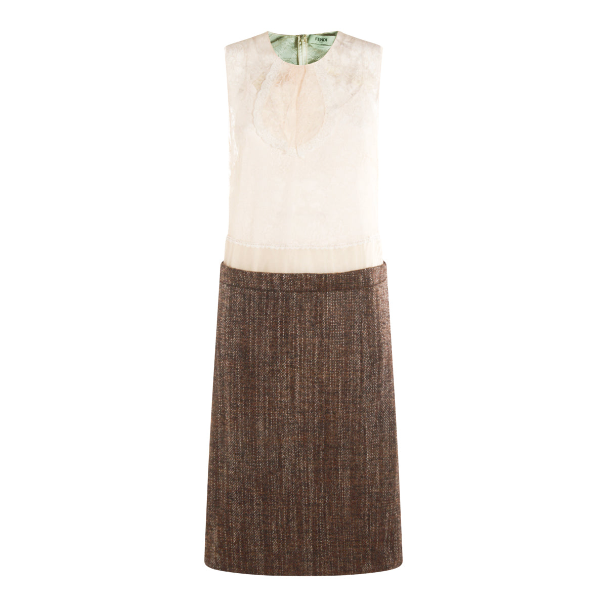 BEIGE AND BROWN WOOL DRESS