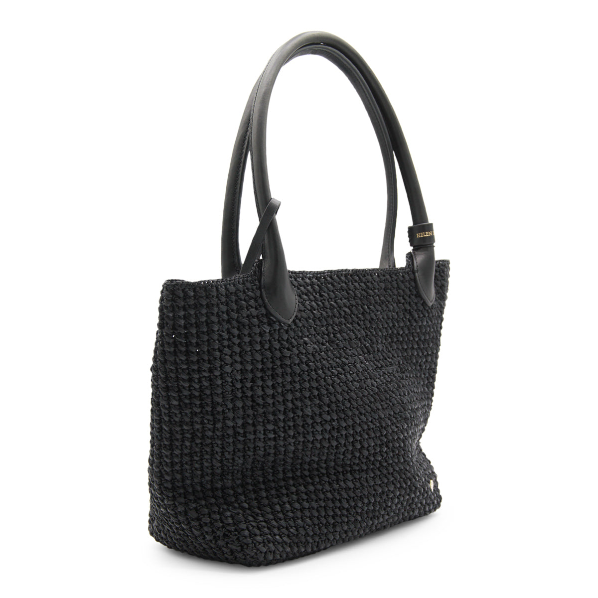 BLACK RAFFIA TOP HANDLE BAG