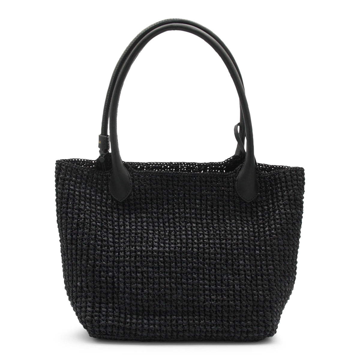 BLACK RAFFIA TOP HANDLE BAG