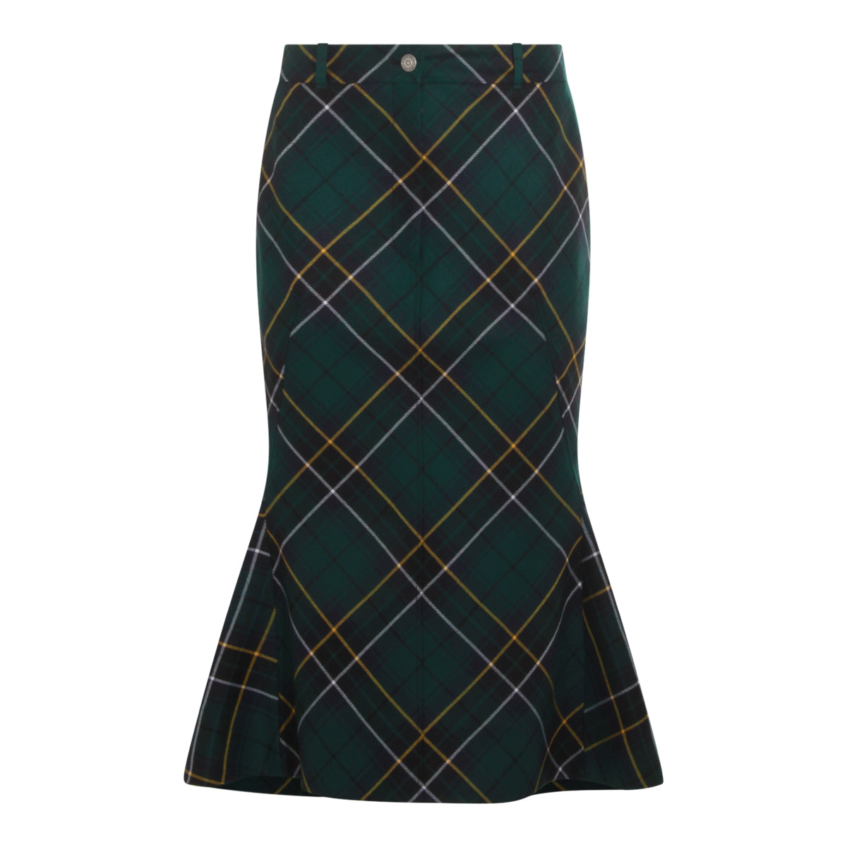 NAVY GREEN AND YELLOW WOOL TARTAN PENCIL SKIRT