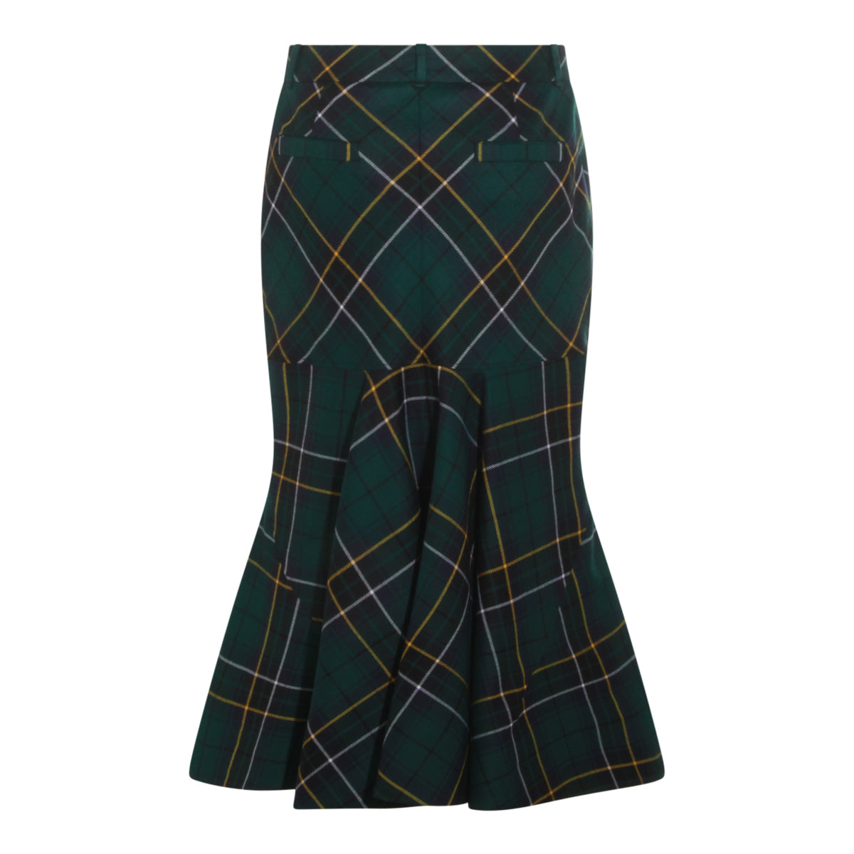 NAVY GREEN AND YELLOW WOOL TARTAN PENCIL SKIRT