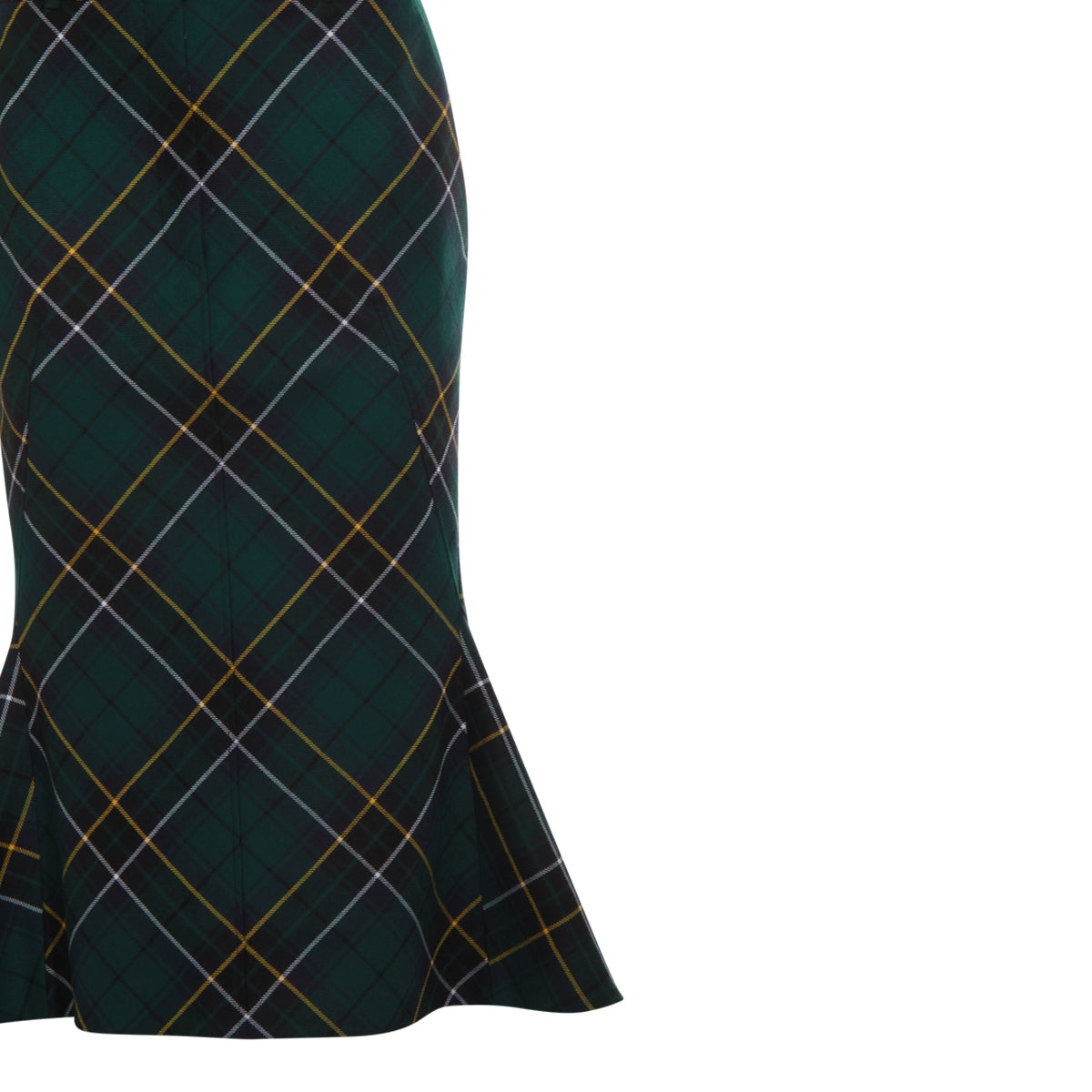 NAVY GREEN AND YELLOW WOOL TARTAN PENCIL SKIRT