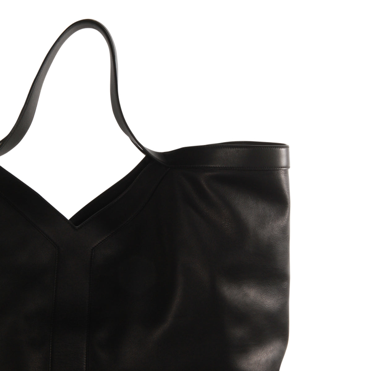 BLACK LEATHER Y MAXI TOP HANDLE BAG