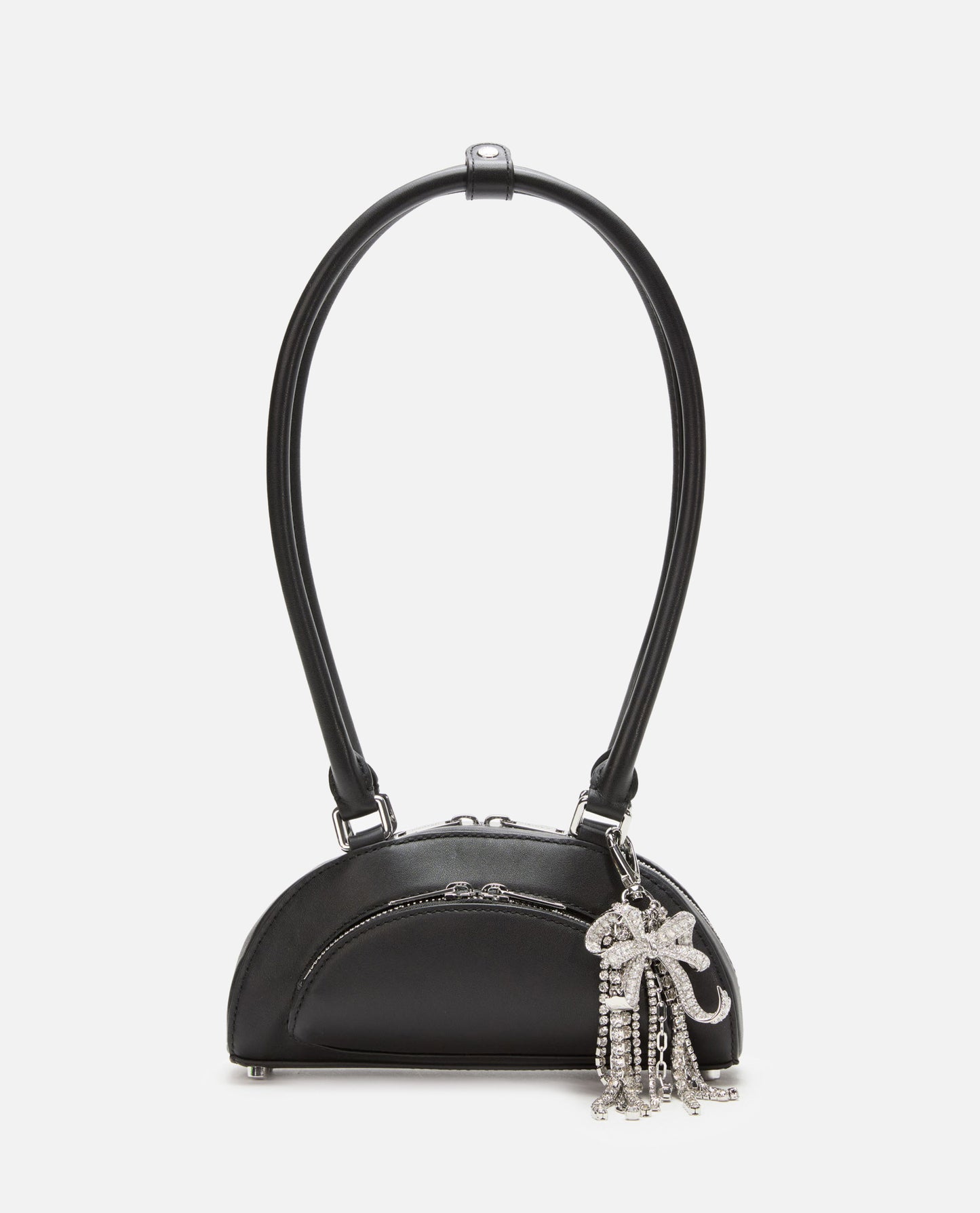 BLACK LEATHER MINI SHOULDER BAG WITH CHARM