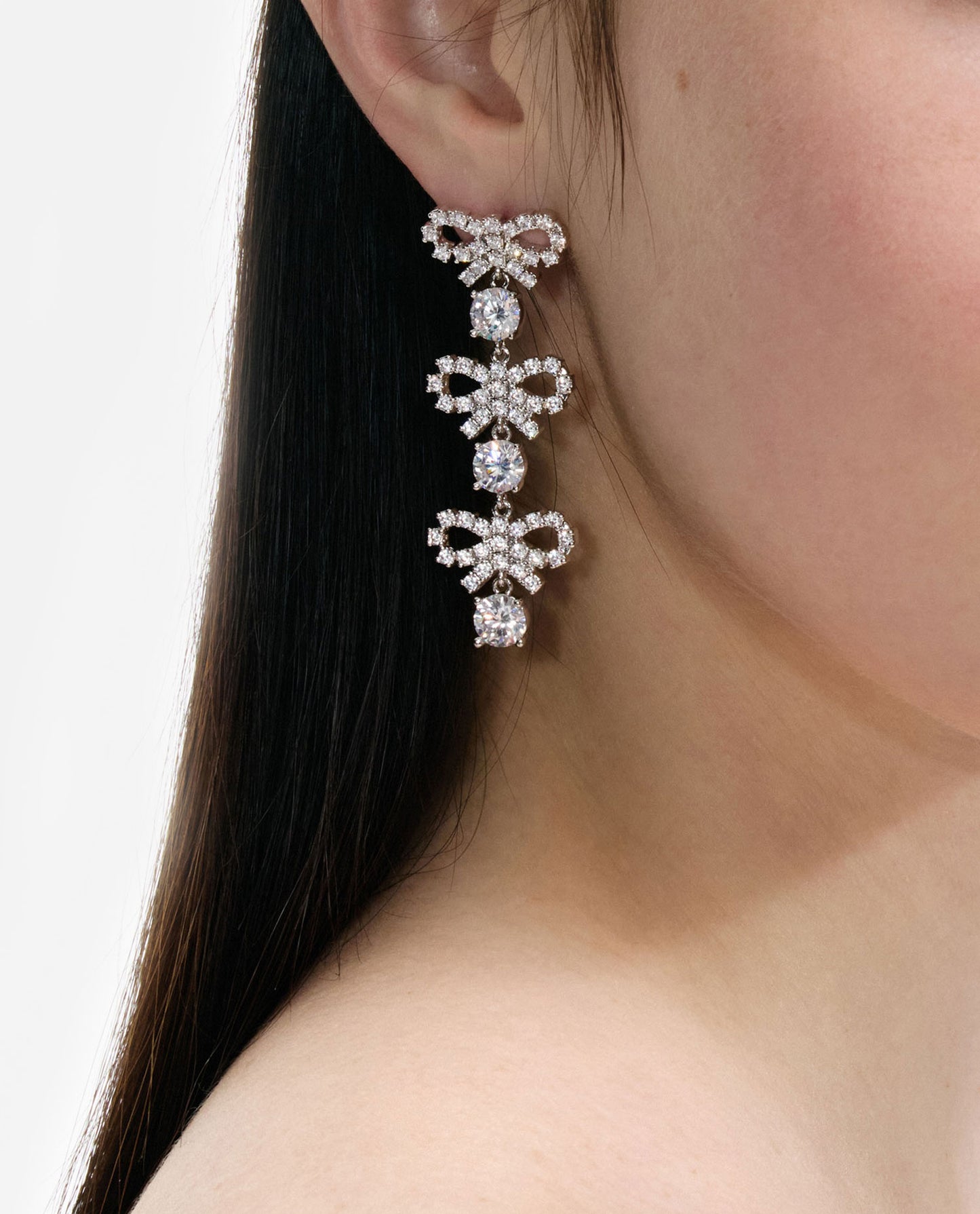 MICRO BOW CRYSTAL TIERED EARRINGS