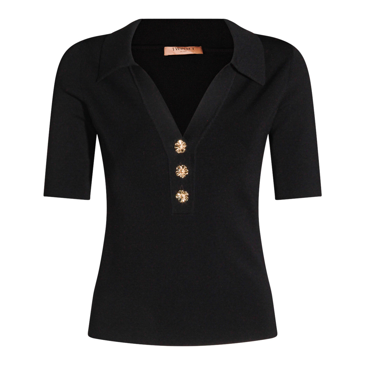 BLACK VISCOSE POLO SHIRT