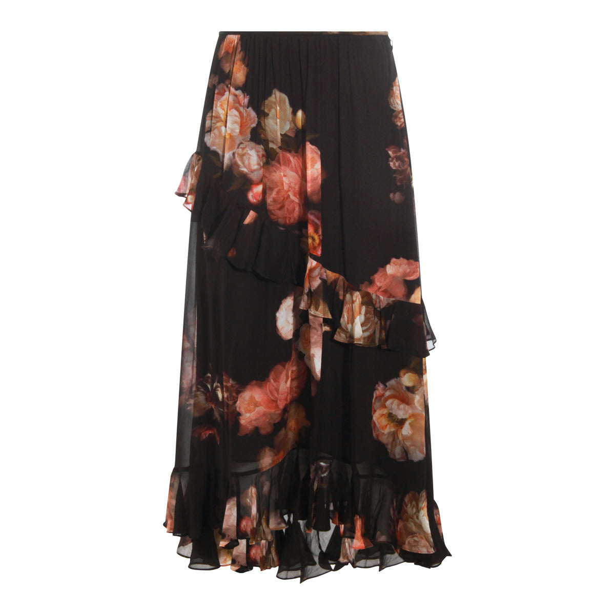 BLACK VISCOSE MIDI SKIRT