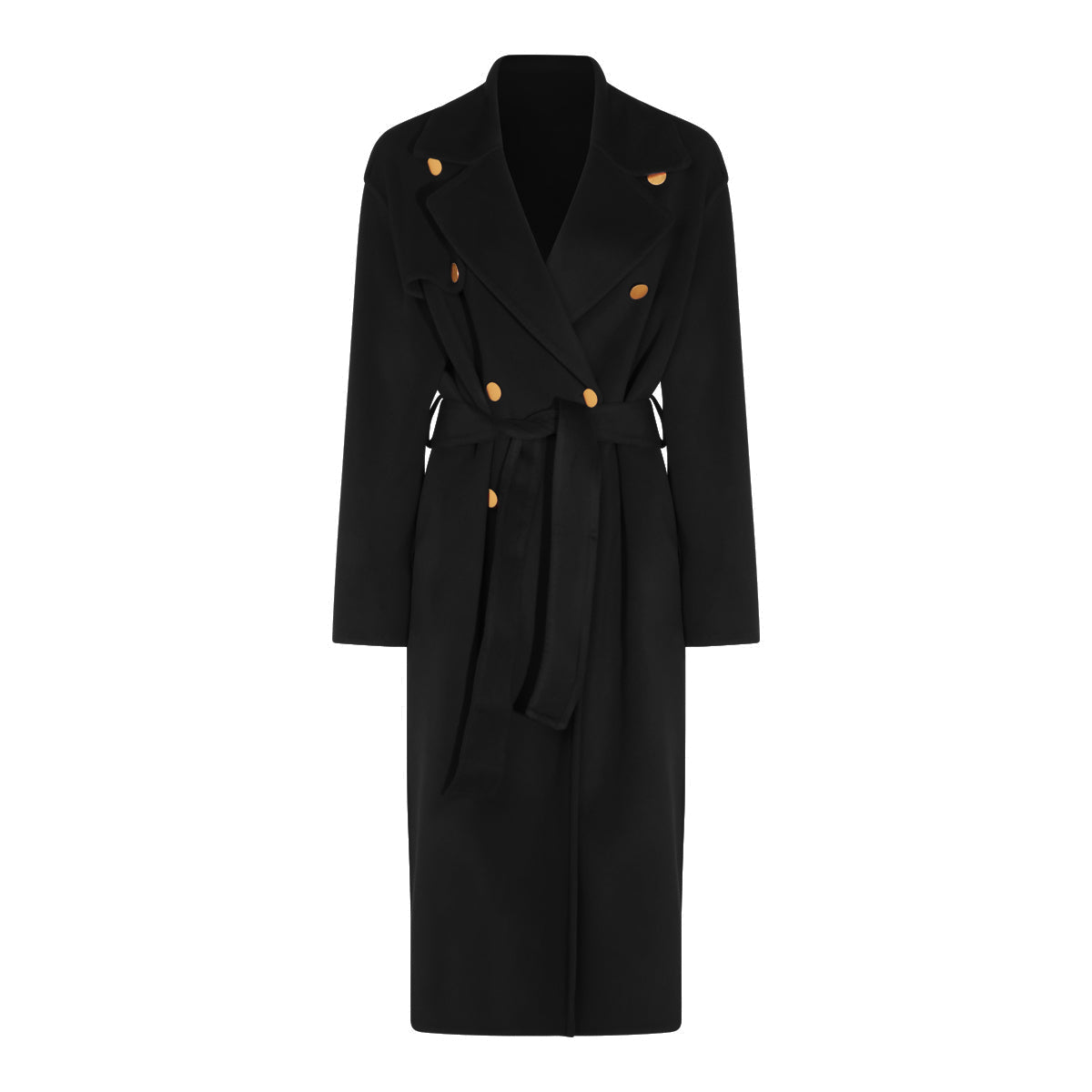 BLACK WOOL AND CASHMERE BLEND LONG COAT