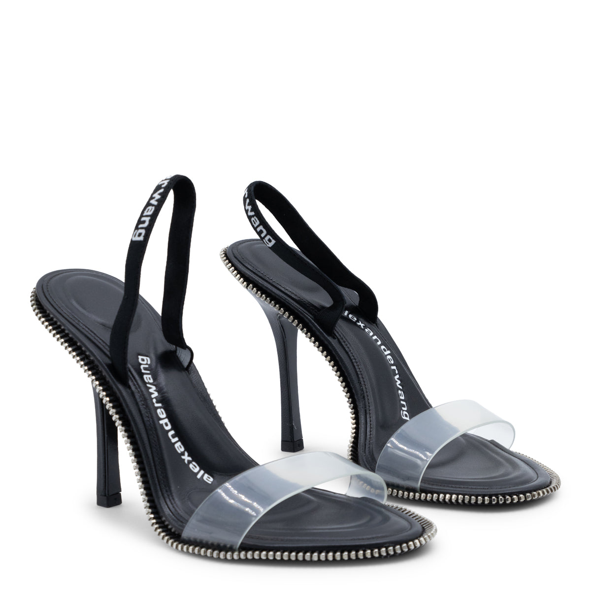 BLACK LEATHER AND PVC NOVA SANDALS