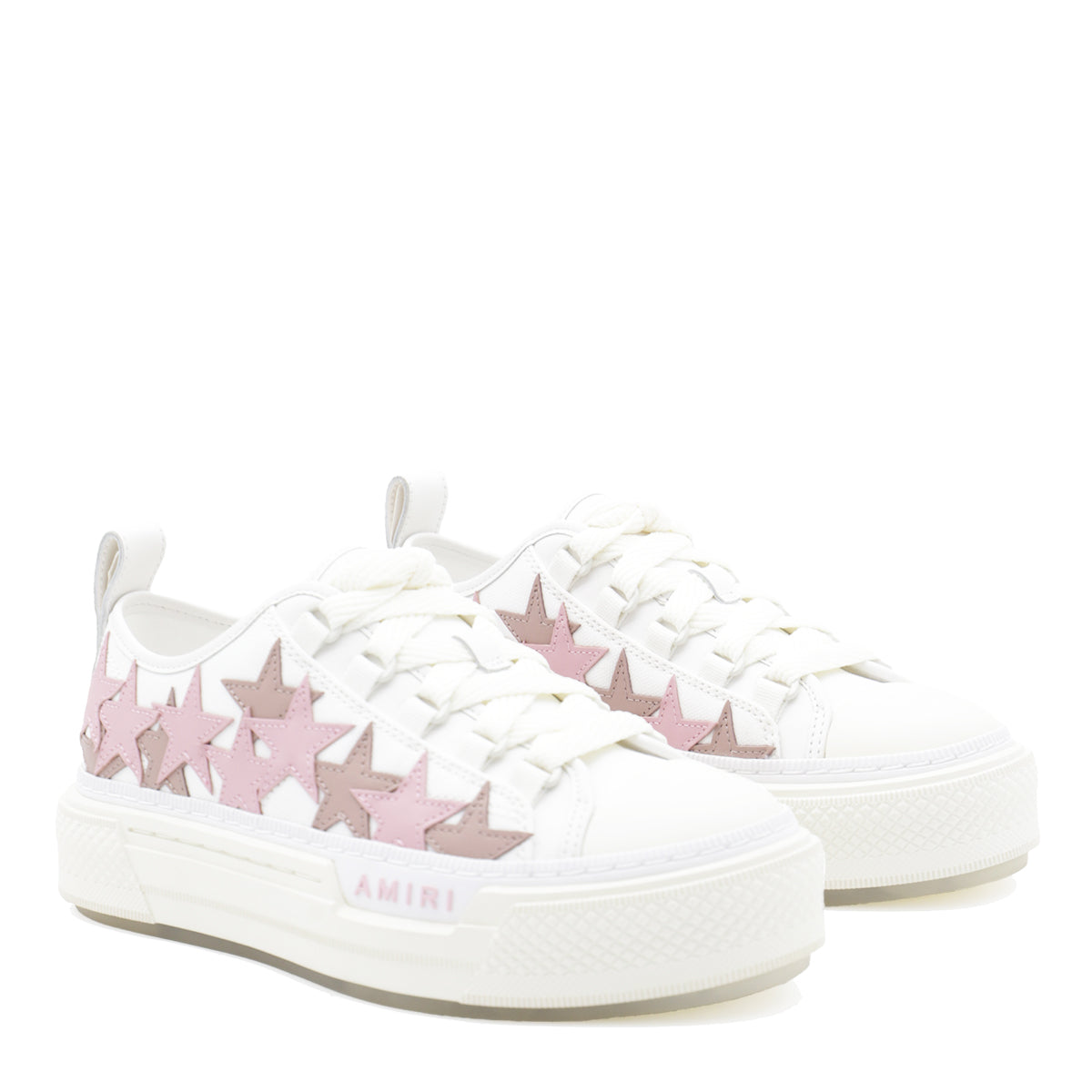 WHITE AND PINK LEATHER STARS COURT SNEAKERS