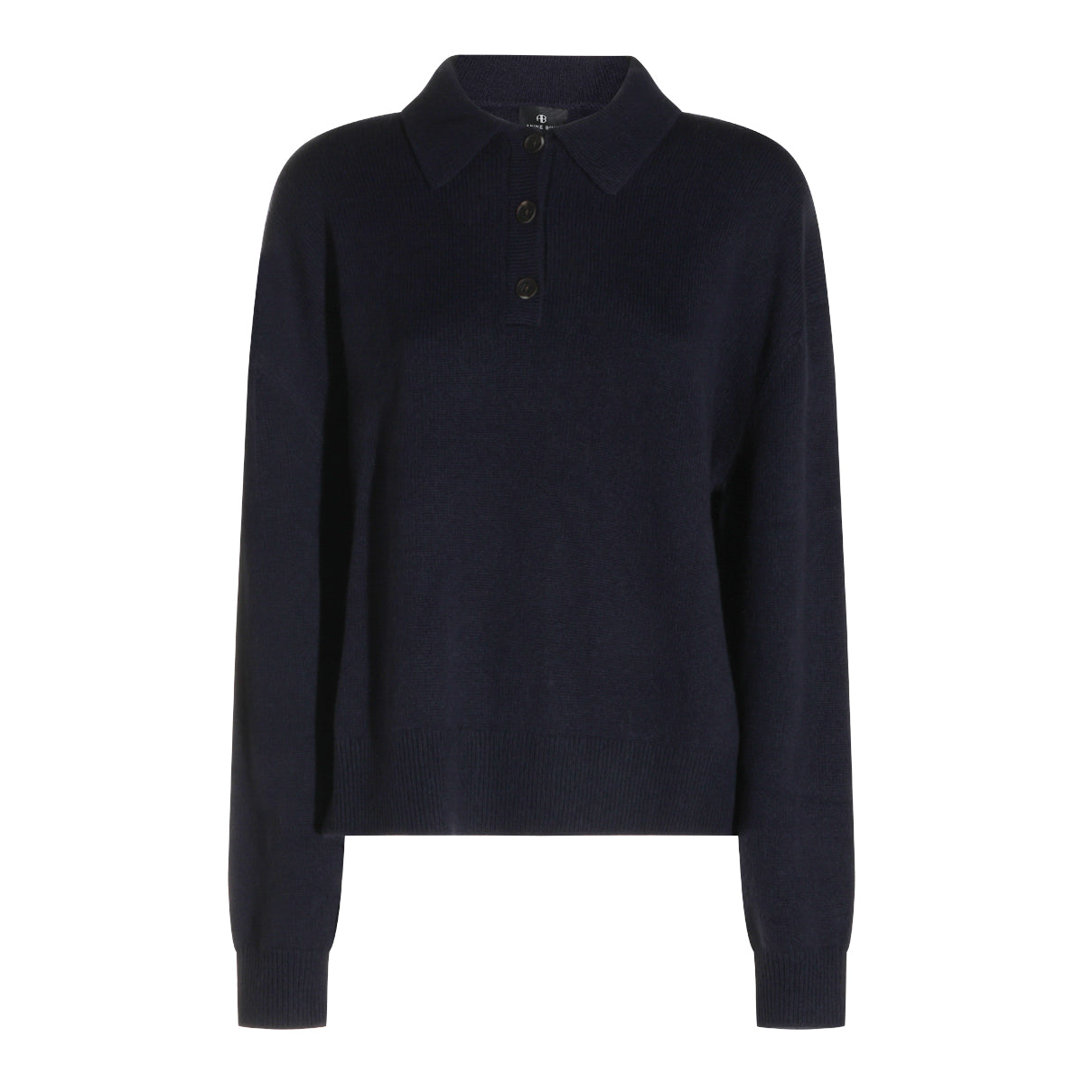 NAVY CASHMERE LEE POLO SWEATER
