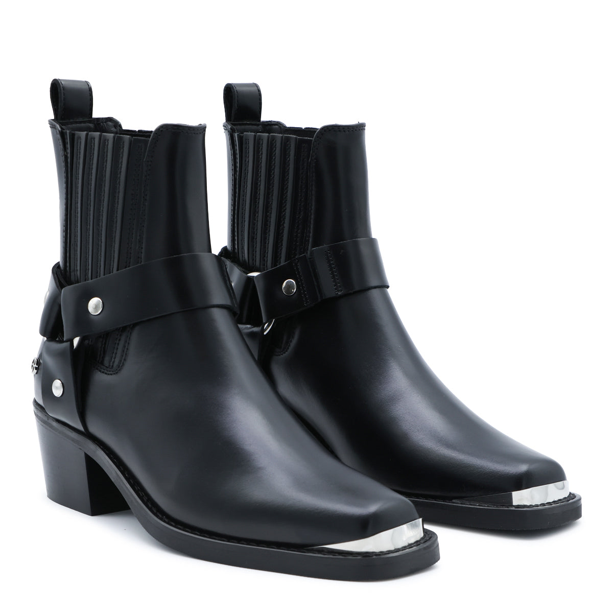BLACK LEATHER MID BIKER BOOTS