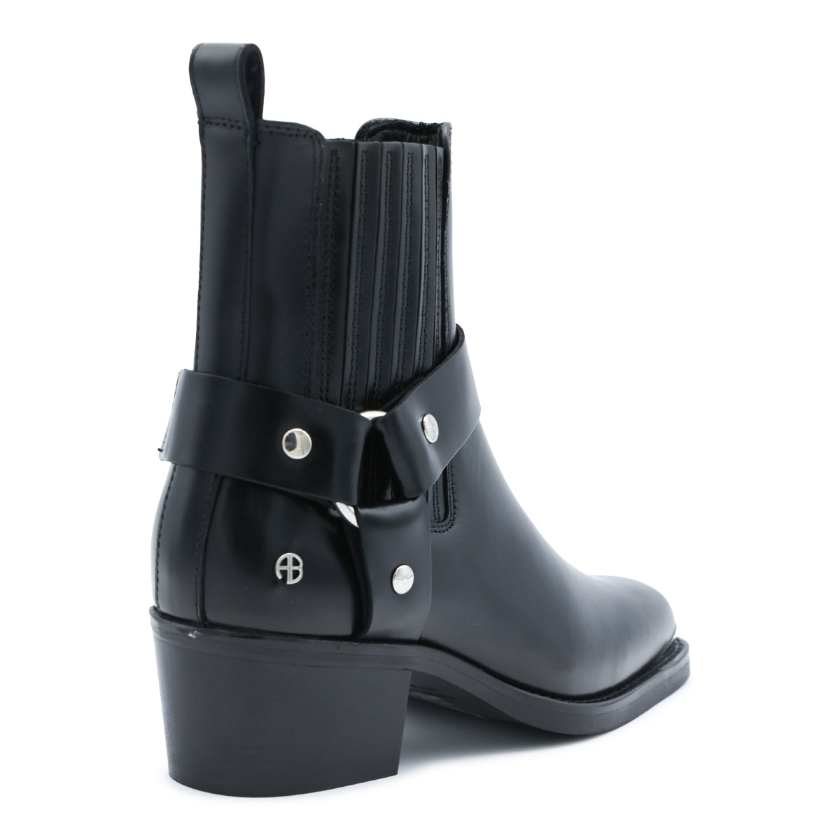 BLACK LEATHER MID BIKER BOOTS