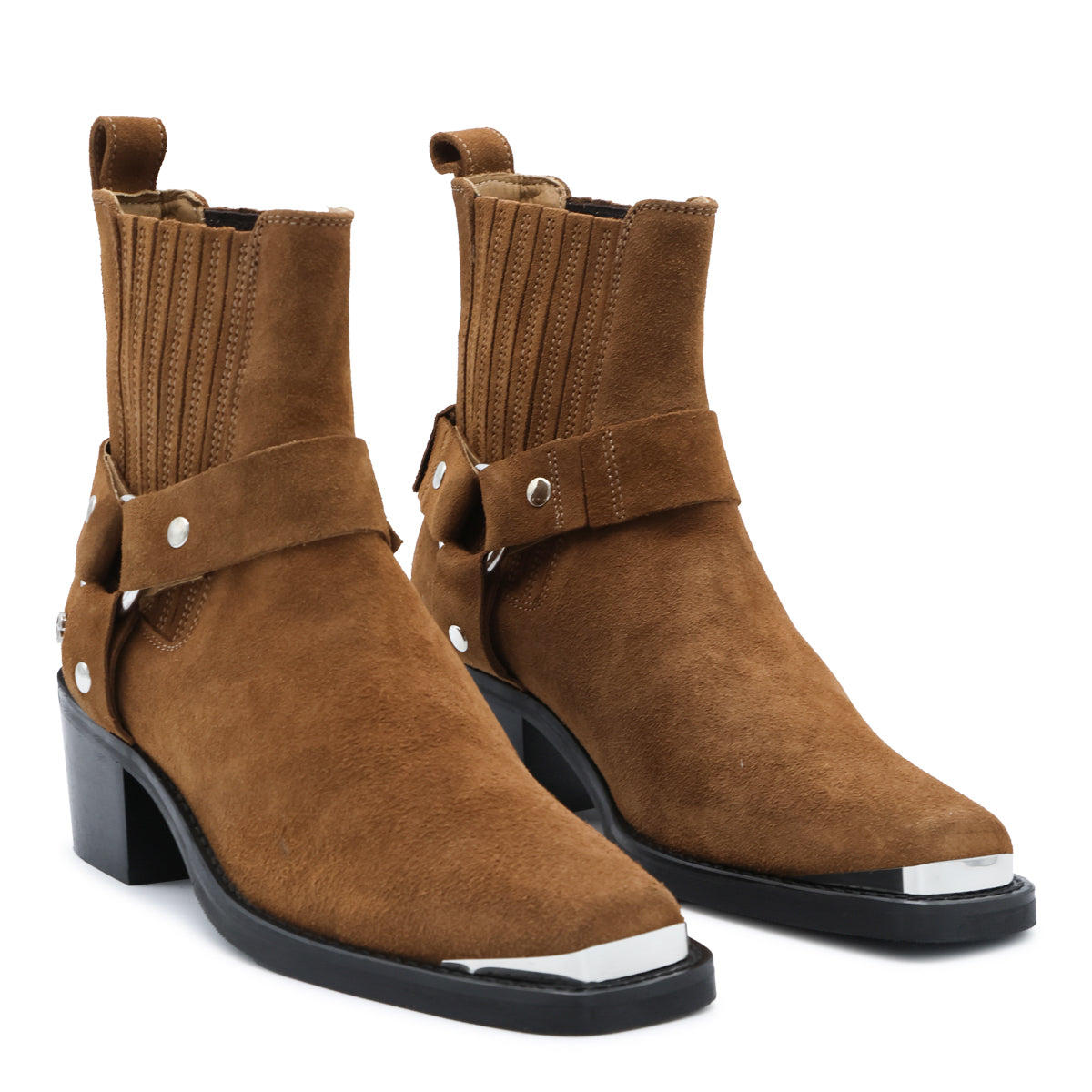 BROWN SUEDE MID BIKER BOOTS