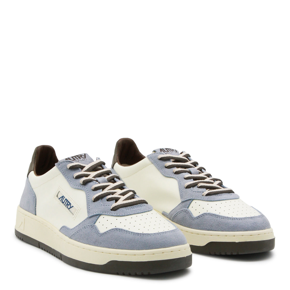 WHITE AND LIGHT BLUE LEATHER MEDALIST SNEAKERS
