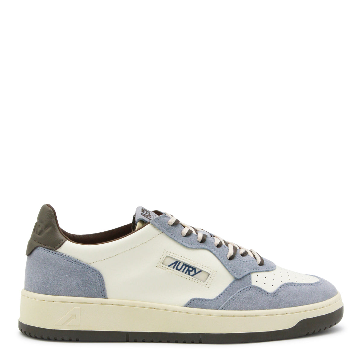 WHITE AND LIGHT BLUE LEATHER MEDALIST SNEAKERS